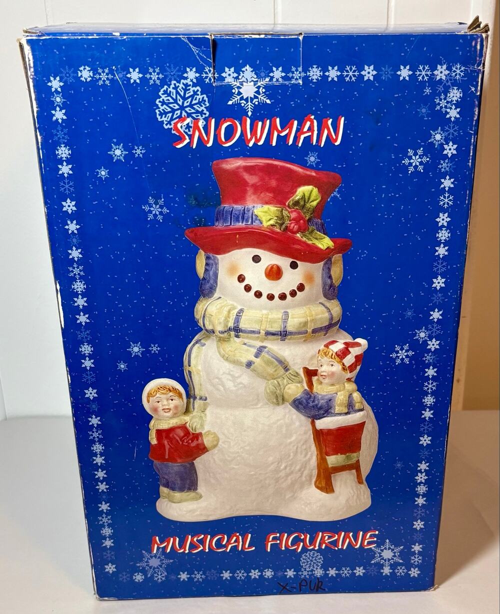 Vintage Cracker Barrel 12.5” Snowman Musical Figurine Ceramic Wind-up Frosty